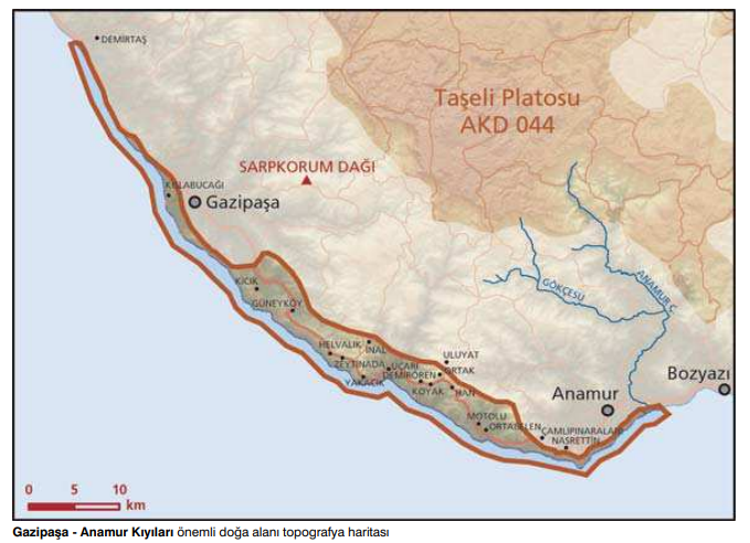 Anamur Gazipaşa Kıyıları Önemli Doğa Alanı Haritası (Doğa Derneği)
