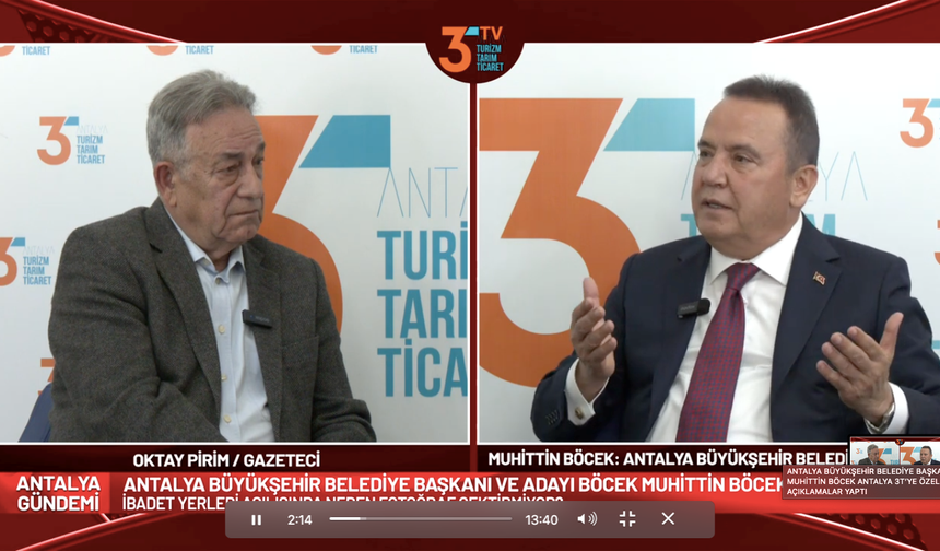 Antalya Büyükşehir Belediye Başkanı Muhittin Böcek'ten Antalya 3T’ye özel açıklamalar